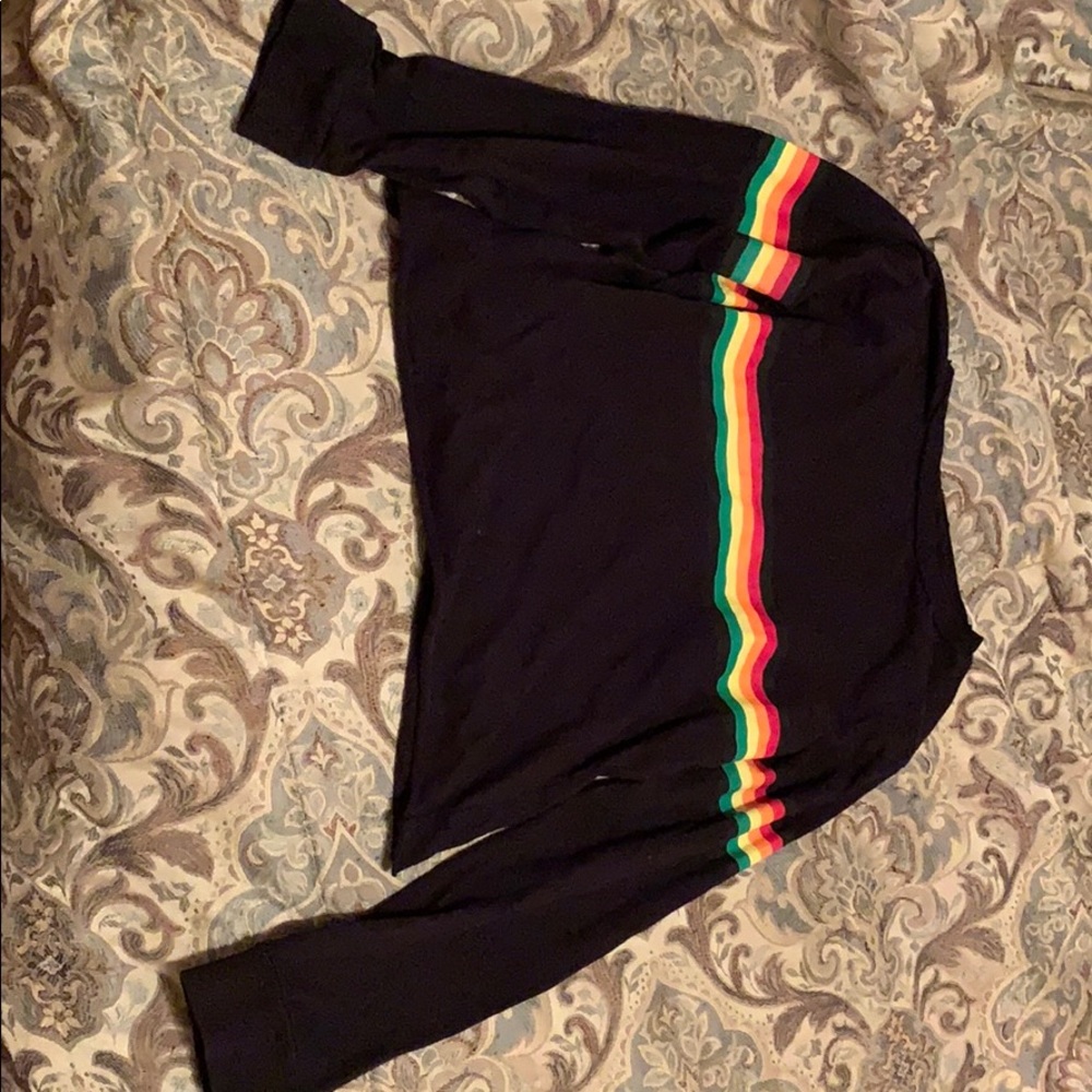 Black Long sleeve crop top with a rainbow